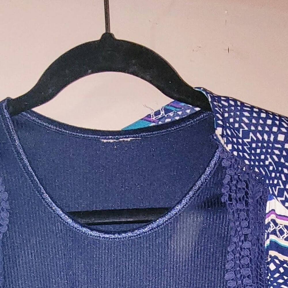 XLarge Cape Duster Cover Up Cardigan Kimono Handmade Blue Jersey Knit